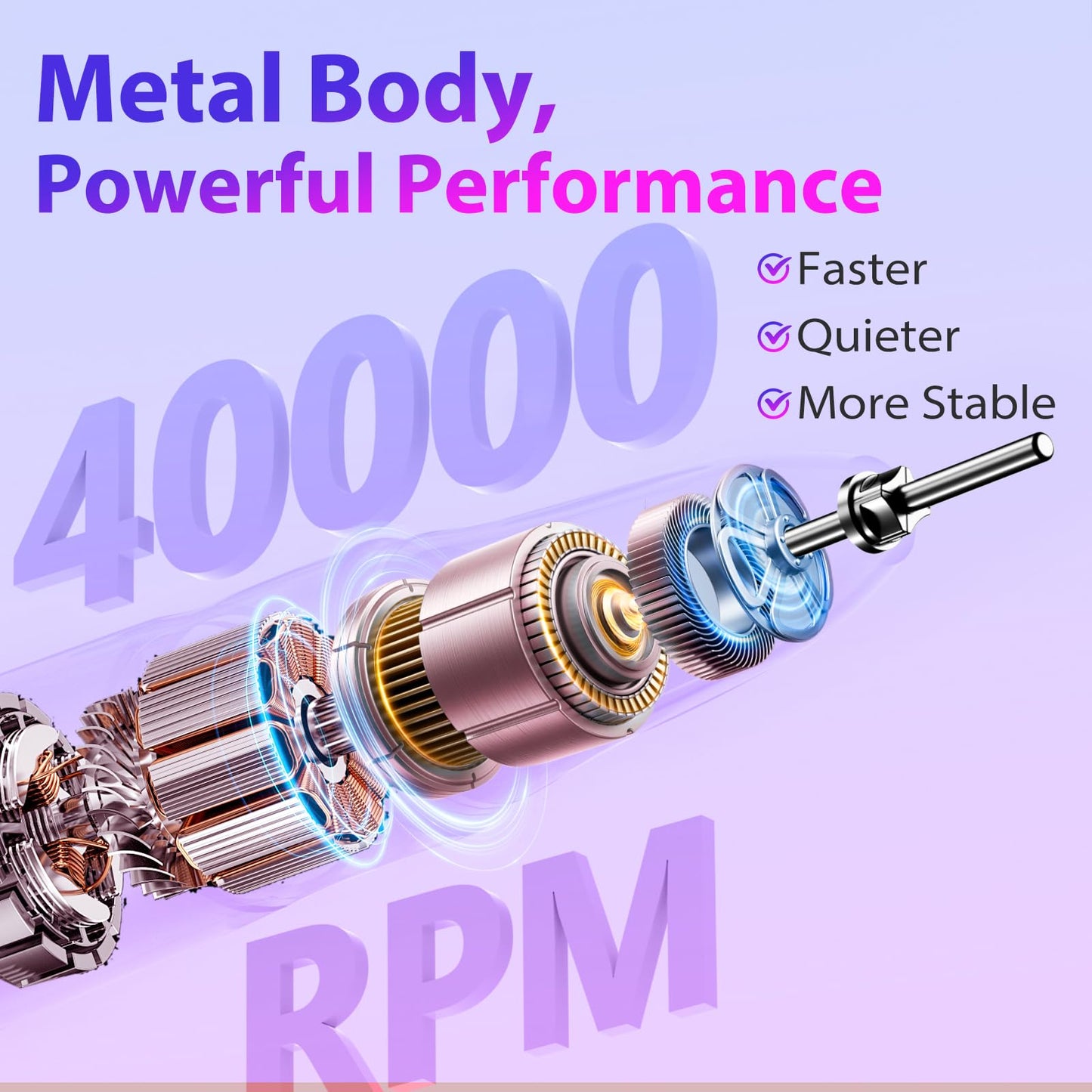 Professional Nail Drill 40,000 RPM, Rechargeable,LCD Display E File Machine for Acrylic Nails Gel Polishing Removing Portable Nails Efile Tools for Manicure Salon & Home (Silver)