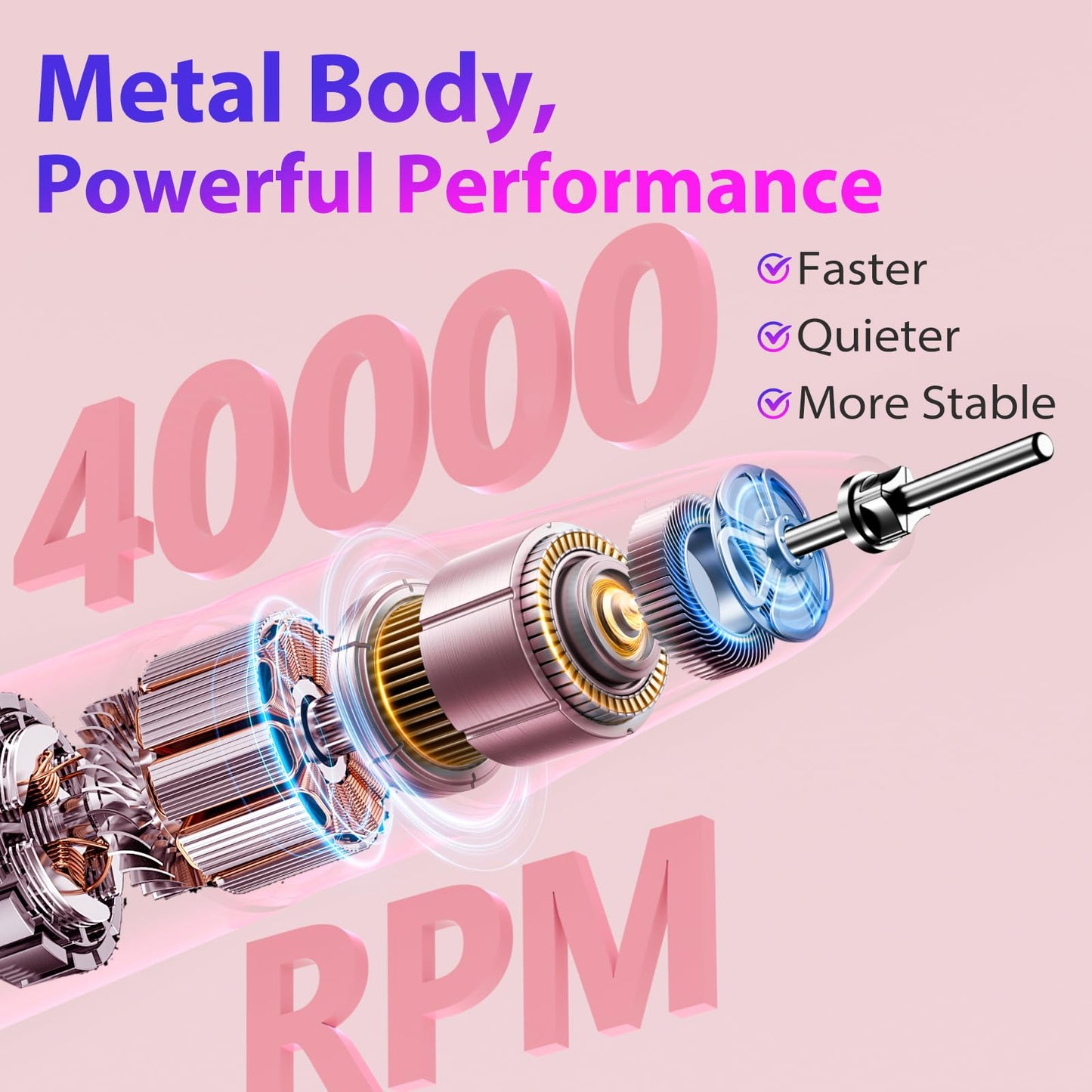 Professional Nail Drill 40,000 RPM, Rechargeable,LCD Display E File Machine for Acrylic Nails Gel Polishing Removing Portable Nails Efile Tools for Manicure Salon & Home (Silver)