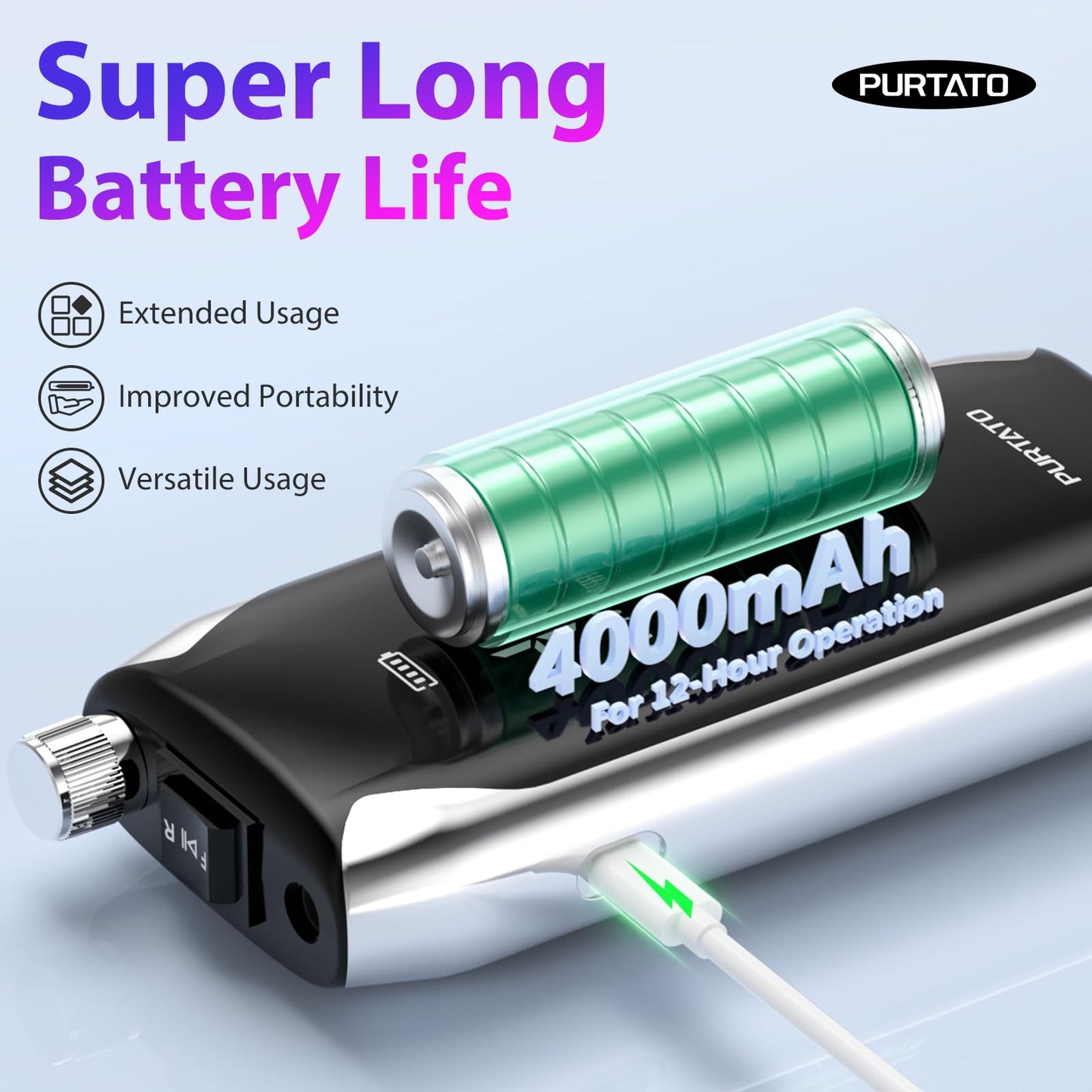 Professional Nail Drill 40,000 RPM, Rechargeable,LCD Display E File Machine for Acrylic Nails Gel Polishing Removing Portable Nails Efile Tools for Manicure Salon & Home (Silver)