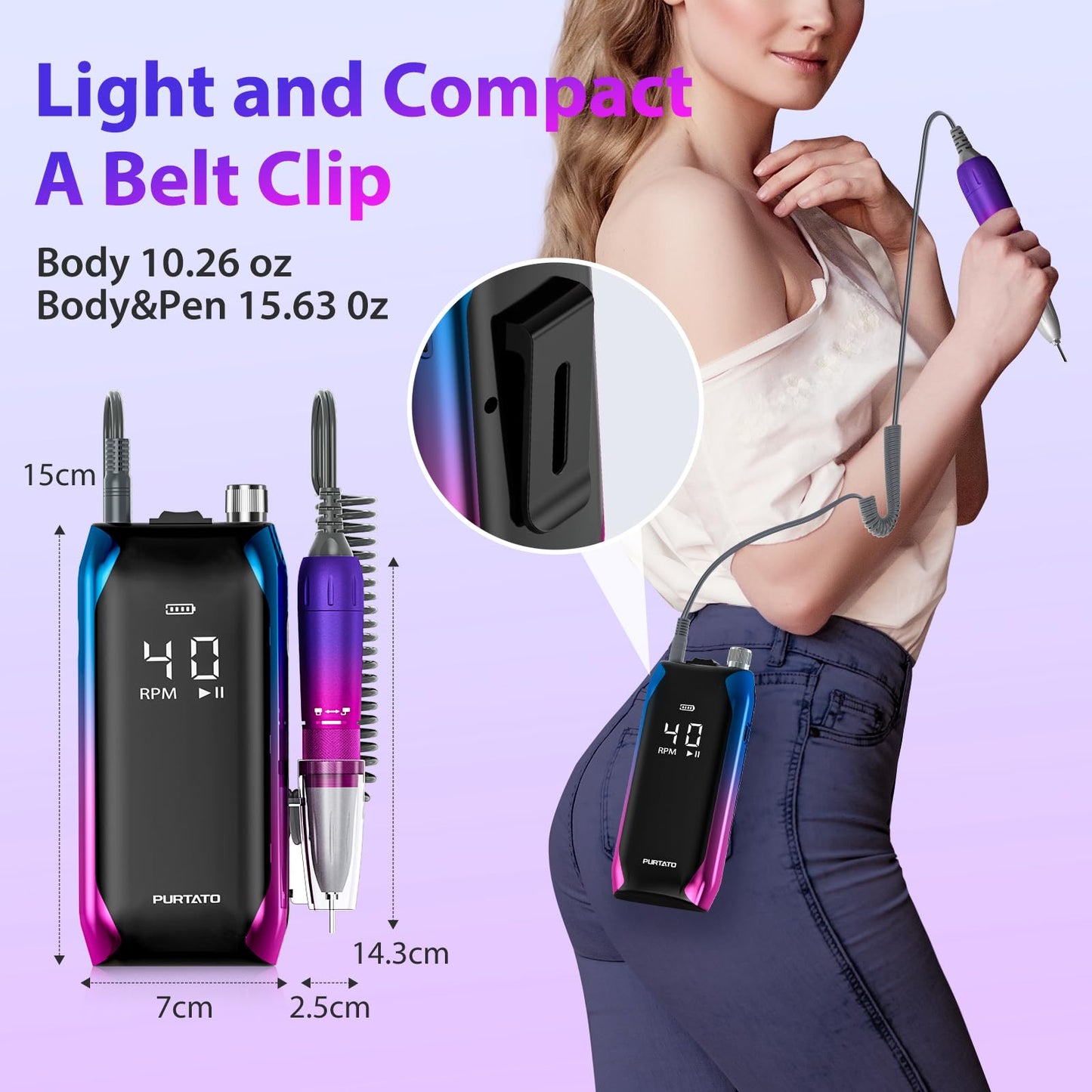 Professional Nail Drill 40,000 RPM, Rechargeable,LCD Display E File Machine for Acrylic Nails Gel Polishing Removing Portable Nails Efile Tools for Manicure Salon & Home (Silver)