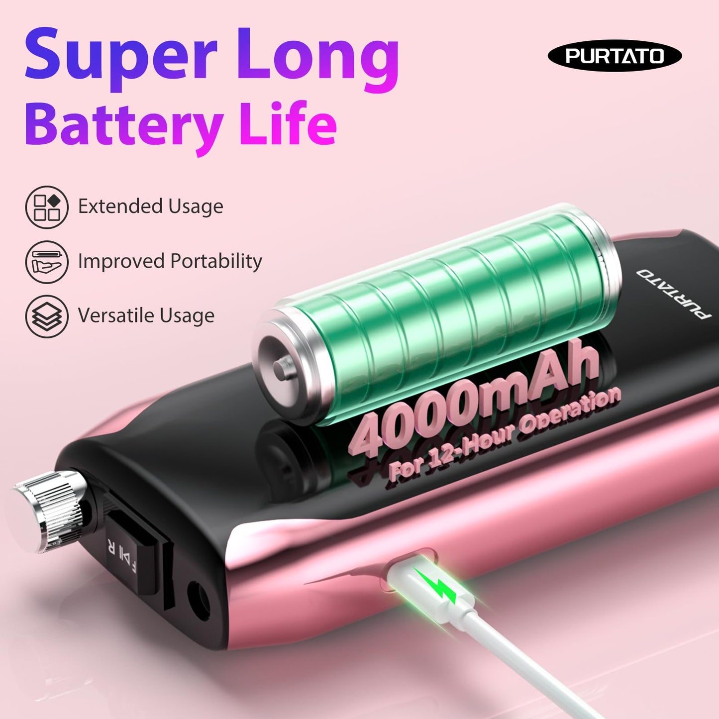 Professional Nail Drill 40,000 RPM, Rechargeable,LCD Display E File Machine for Acrylic Nails Gel Polishing Removing Portable Nails Efile Tools for Manicure Salon & Home (Silver)