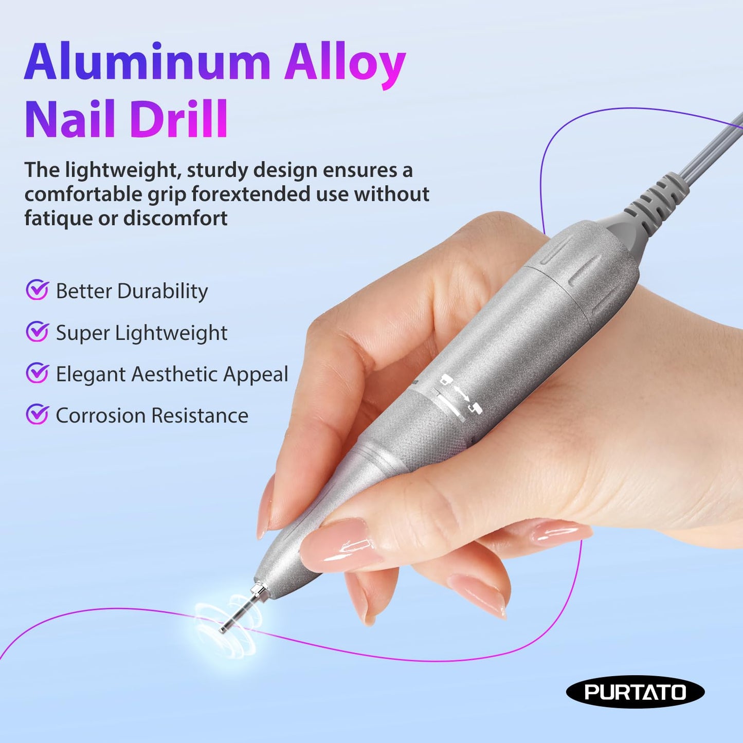 Professional Nail Drill 40,000 RPM, Rechargeable,LCD Display E File Machine for Acrylic Nails Gel Polishing Removing Portable Nails Efile Tools for Manicure Salon & Home (Silver)